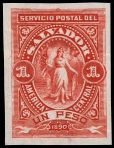 ✔️ EL SALVADOR 1890 - VICTORY IMPERFORATED  1 PESO- Sc. 46 Mi. 35 MNGAI [014]