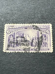 Scott # 235, used, F, 6¢ Columbian Expo, 1893, No Gum