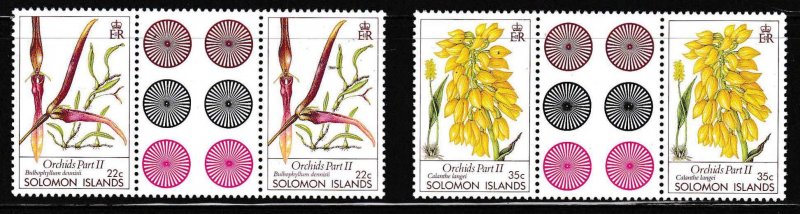 Solomon Islands 1989 ORCHID Gutter Pairs Complete (4) Scott 631-634 XF/NH/(**)