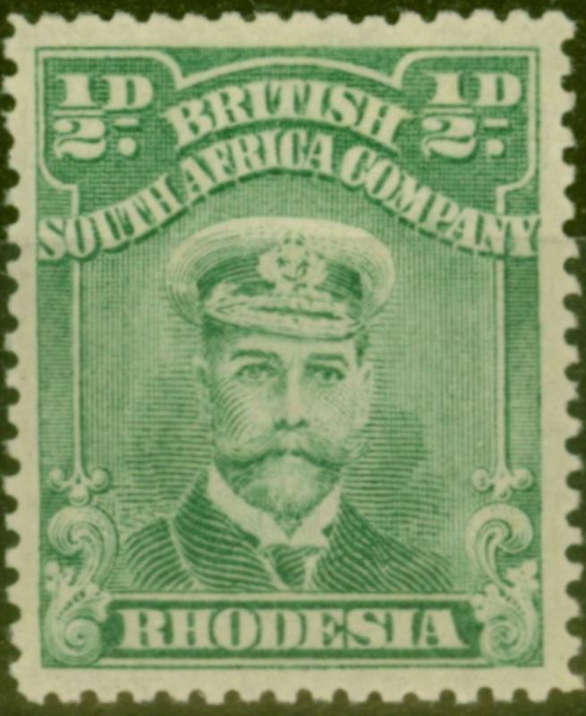 Rhodesia 1913 1/2d Green SG203 P.15 Fine Lightly Mtd Mint