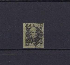 MEXICO 1868 IMPERF STAMP 12c BLACK GREEN    REF 56114