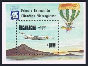 Nicaragua C1041, MNH. Michel 2408 Bl.151. Nicaragua Airlines jet, Balloon, 1983.
