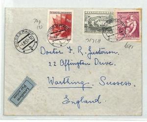 CANOEING Cover 1953 Poderbrady Czechoslovakia Air Mail PEACE FLAG {samwells}BU68