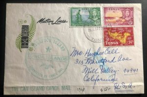 1967 Nukualofa Tonga Toga Tin Can Canoe Mail Cover To Mill Valley Ca Usa Matson