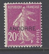 Andorra - French Admin Sc # 7 mint hinged (RS)