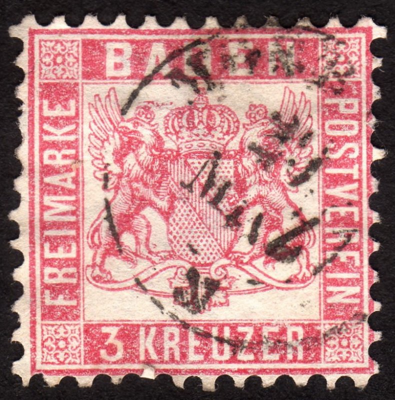 1862, Germany Baden, 3Kr, Used, Sc 20