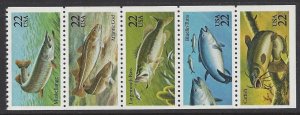 USA #2209a MNH strip of 5, various fish, issued 1986