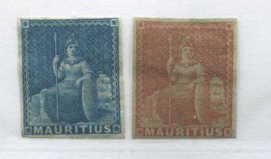 Mauritius 1859 set blue is mint o.g. hinged red has no gum