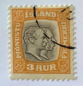 Iceland 1907 cott o31 used - 3 aur, King Christian IX & King Frederick VIII