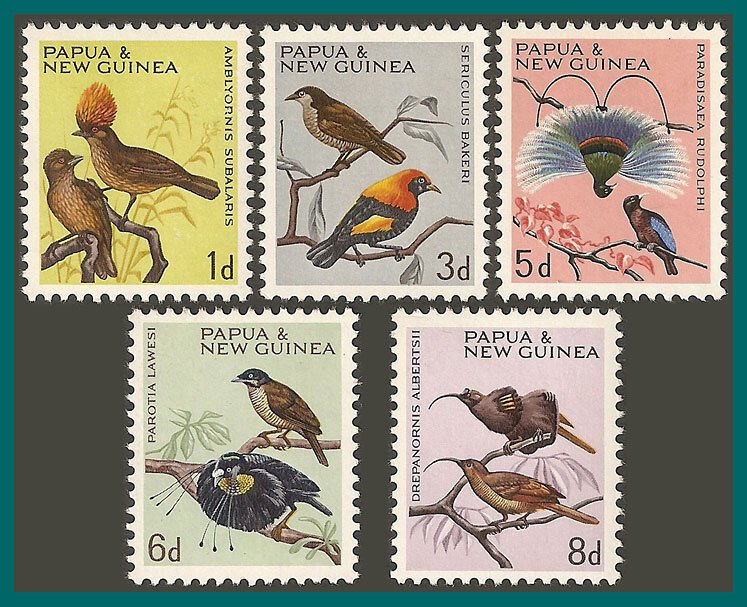 Papua New Guinea 1964 - 1965 Birds, 1d-8d MNH #188-192,SG61-SG65