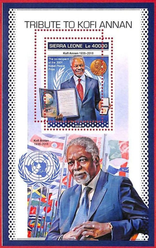 A4557 - SIERRA LEONE - ERROR MISPERF, Souvenir s: 2018, Nobel Prize, Kofi Annan