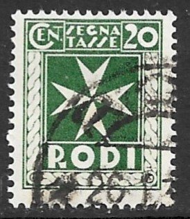 ITALY AEGEAN ISLANDS RHODES GREECE 1934 20c POSTAGE DUE Sc J3 VFU