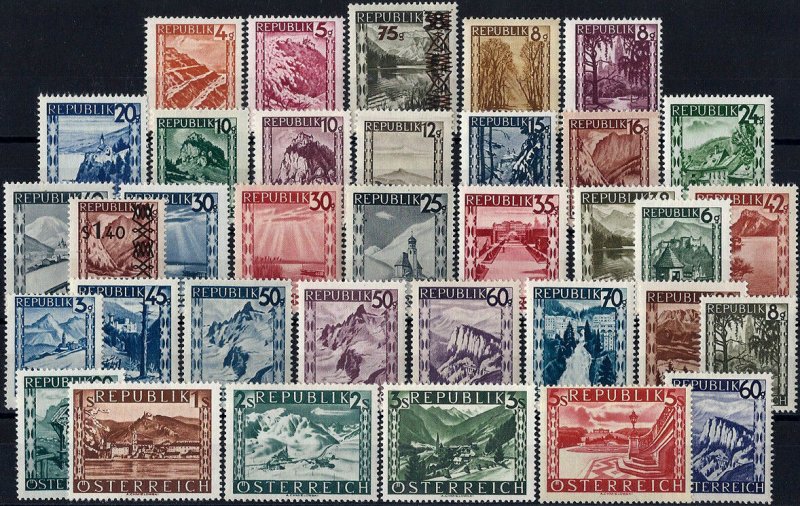 1945 Austria Definitives, Landscapes, complete set 35 values VF/MNH! CAT 49$