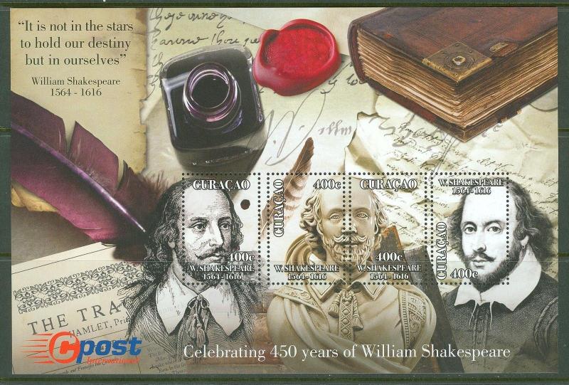 CURACAO 2014 450th BIRTH OF WILLIAM SHAKESPEARE SOUVENIR SHEET   MINT NH