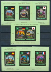 [123712] Equatorial Guinea 1972 Railway train  Gold foil imperf. Sheets MNH