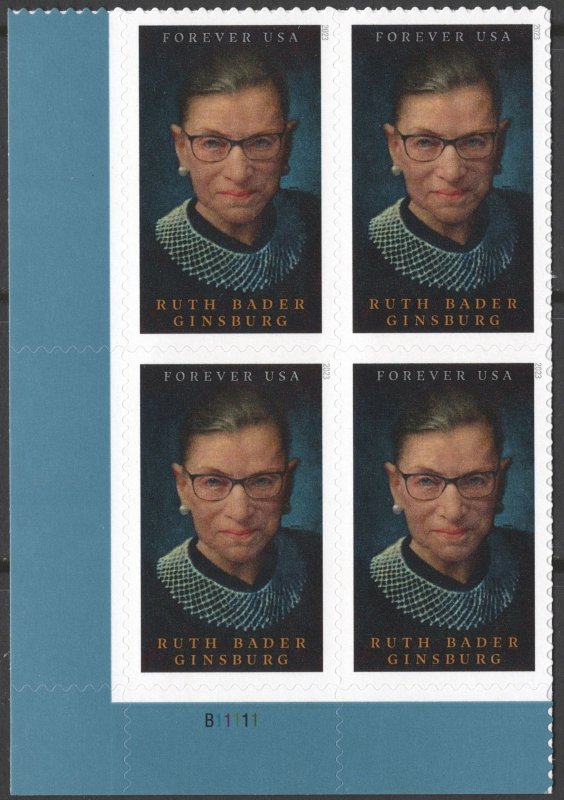 SC#5821 (Forever) Ruth Bader Ginsburg Plate Block: LL #B11111 (2023) SA