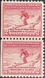 Scott #716 1932 2¢ Winter Olympics MNH OG natural straight edge pair