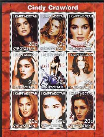 Kyrgyzstan 2000 Cindy Crawford perf sheetlet containing 9...