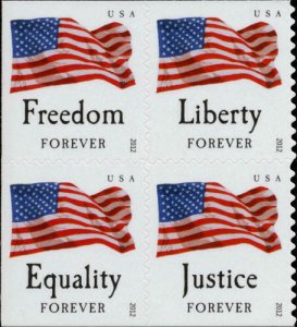 2012 45c Forever Four Flags, Liberty, Block of 4 Scott 4645-4648 Mint VF NH