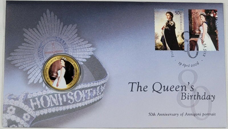 2006 The Queen's Birthday PNC Australia FDC Cover  UNC Commerative 50c Coin Set