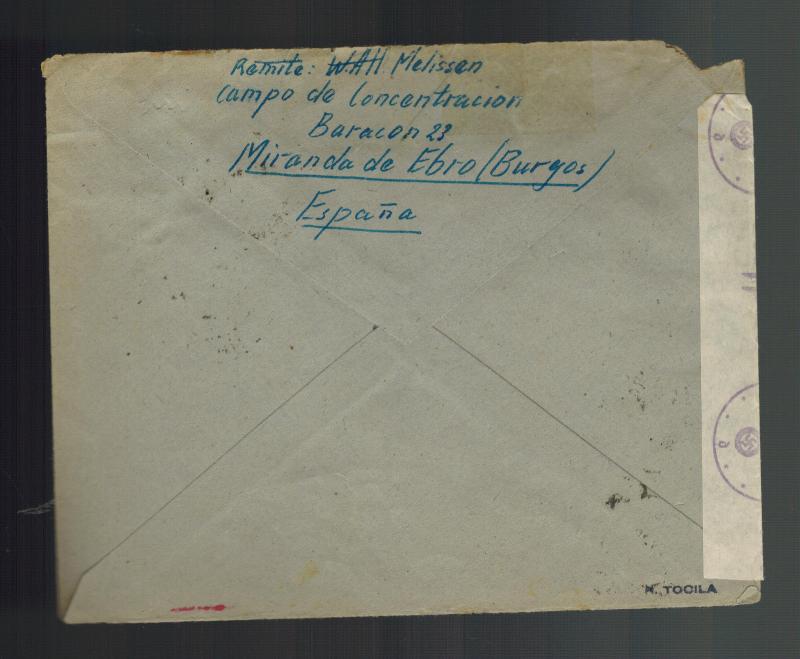 1942 Spain Miranda de Ebro Concentration camp cover to Netherlands WAH Melissen