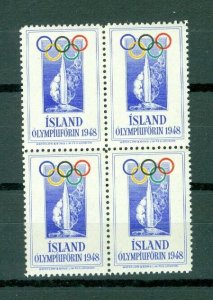 Iceland.  Poster Stamp 4-Block,Mnh. 1948 Olympic Support