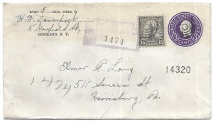 Cortland, New York to Harrisburg Pennsylvania 1935 Registered Uprated Scott U436