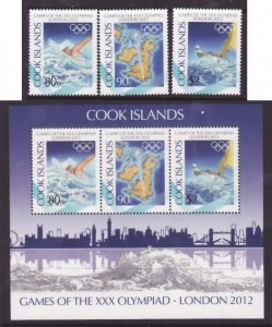 Cook Is.-Sc#1413-15a- id9-unused NH set+sheet- Sports- London Olympics-2012-