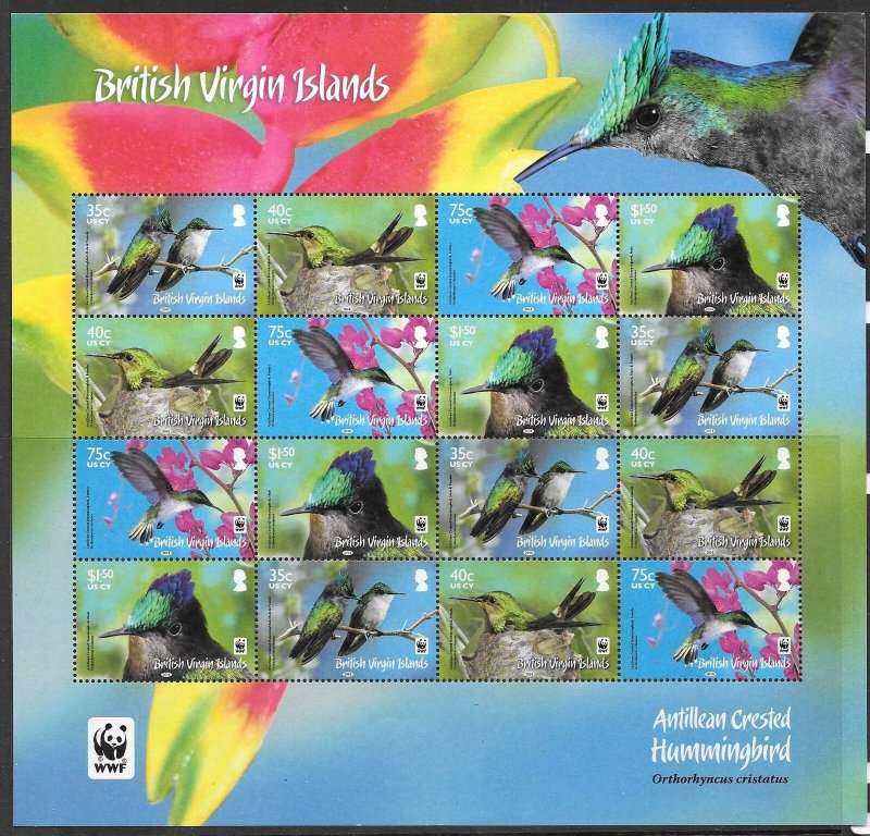 BRITISH VIRGIN ISLANDS SG1278a/81a 2014 HUMMINGBIRDS SHEETLET NO WHITE FRAME MNH 