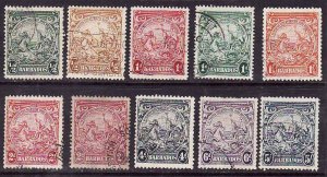 Barbados-Sc#193-201- id9- ten used values from the set-Seal of the Colony-1938-