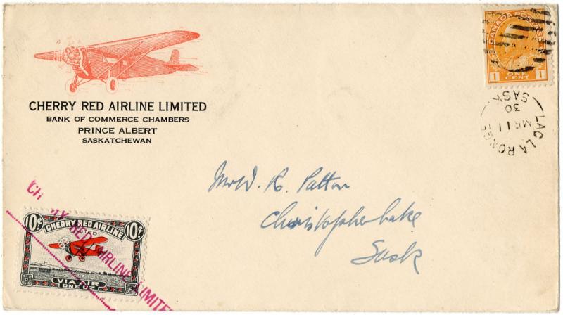 (I.B) Canada Private Air Mail : Cherry Red Airline 10c (Flown Cover)