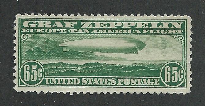 C13 Unused,  65c. Zeppelin,  No Gum, Sm. tear