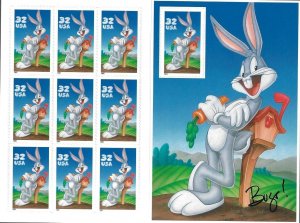 US 3137, Pane of 10 Looney Tunes BUGS BUNNY 32¢ MNH stamps. FREE SHIPPING!!