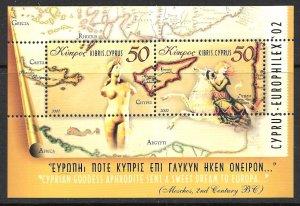 CYPRUS 2002 EUROPHILEX Souvenir Sheet MAP Abduction of Europa Sc 998 MNH