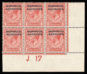 Morocco Agencies 1914 KGV 1d scarlet Control J17 Plate 49 block VFM. SG 43.