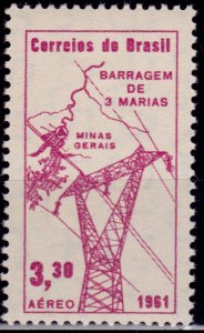 Brazil, 1960, Airmail, Power Line and Map, sc#C105, MNH