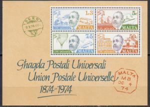 Malta - 1974 UPU S/S Sc# 487a - MNH (2263)