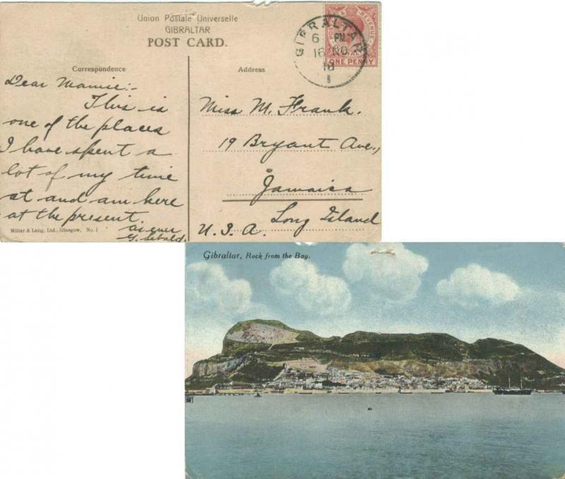 Gibraltar 1d KGV 1918 Gibraltar, 1 PPC (Gibraltar view of Rock from the Bay) ...