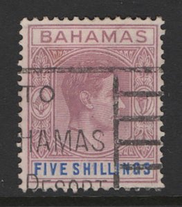 Bahamas 1938 5s dull mauve & deep blue ord paper vgu sg156c cat £90