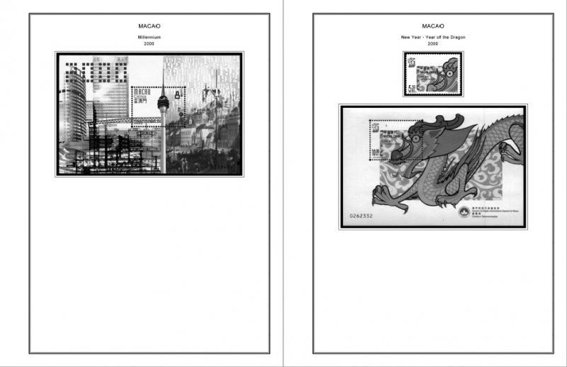 MACAO [SAR] 1999-2010 + 2011-2020 STAMP ALBUM PAGES (248 PDF b&w illustr. pages)
