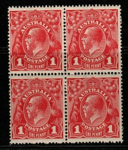 AUSTRALIA SG21c 1914 1d CARMINE-RED p14½x14 BLOCK OF 4 MTD MINT(2xMNH)