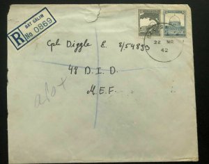 1942 Bat Galim Palestine cover To Captain Diggle Field Post Office MEF