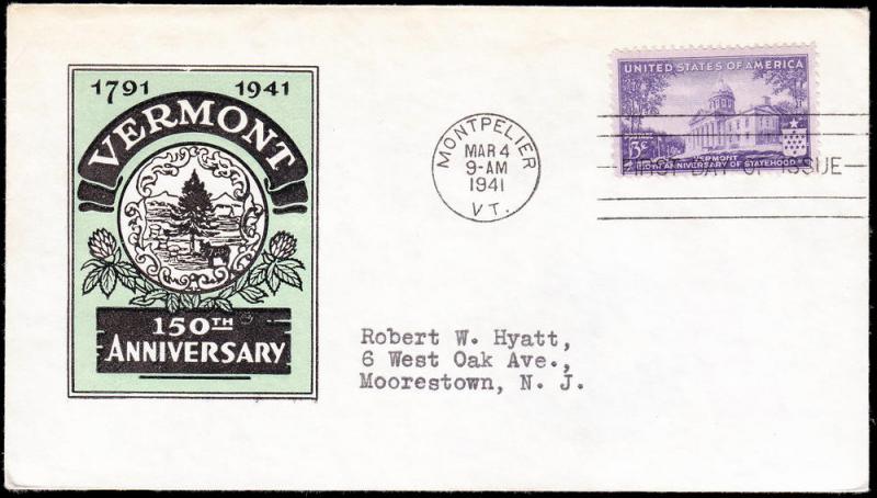 Scott 903 Vermont Sesquicentennial FDC Ioor Cachet CV $10