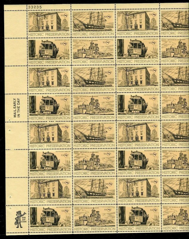 Scott #1440 - 1443 Historic Preservation 8¢ Sheet of 50 Stamps MNH