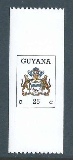 Guyana #1340 NH 25c National Arms Perf 14 Horiz. - Black ...