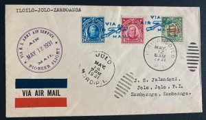 1931 Iloilo Philippines First Pioneer Flight Airmail Cover To Zamboanga 8 Flown