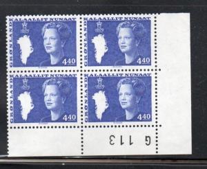 Greenland Sc 133 1989 Margrethe stamp number block of 4 mint NH