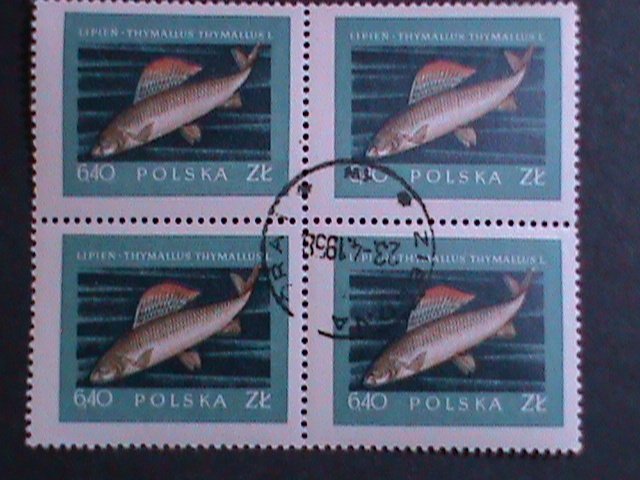 POLAND-1958  SC# 814 GRAYLING FISH  CTO BLOCK FANCY CANCEL VERY FINE