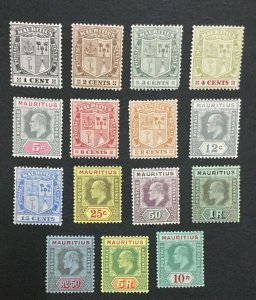 MOMEN: MAURITIUS SG #181-195 1910 MINT OG H LOT #194725-2954