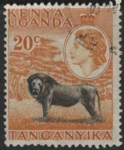 Kenya (KUT) 107 (used) 20c lion, Eliz. II, org & black (1954)